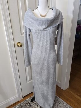 WORTHINGTON BRAND WOMEN'S LONG GRAY COWL NECK SWEATER DRESS SIZE MEDIUM